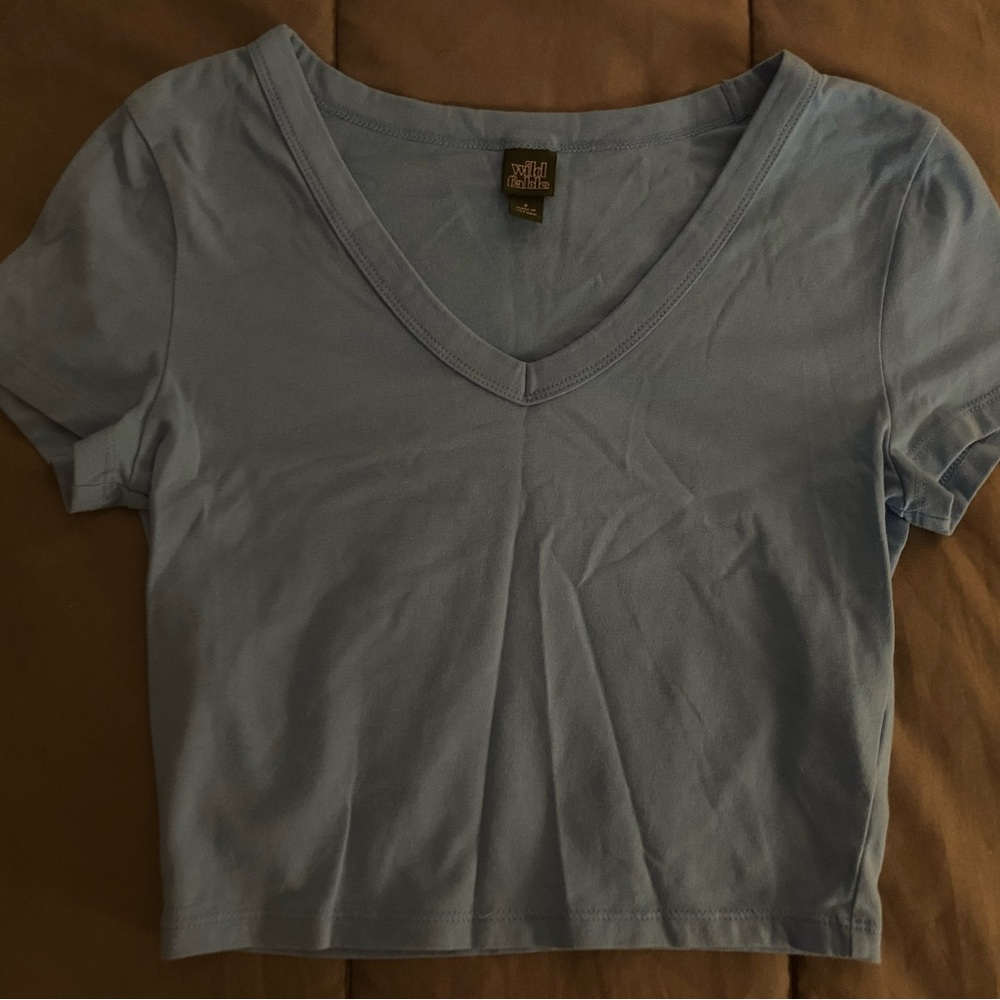 Blue cropped v-neck